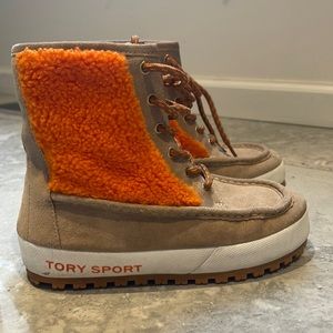 Tory Burch Suede Color-Block Lace-Up  Boots